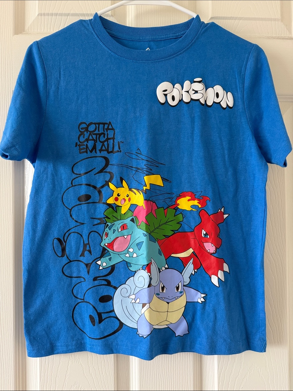 New Large Pokemon Blue Kids Tee with Pikachu, Bulbasaur, Charmeleon, Blastoise